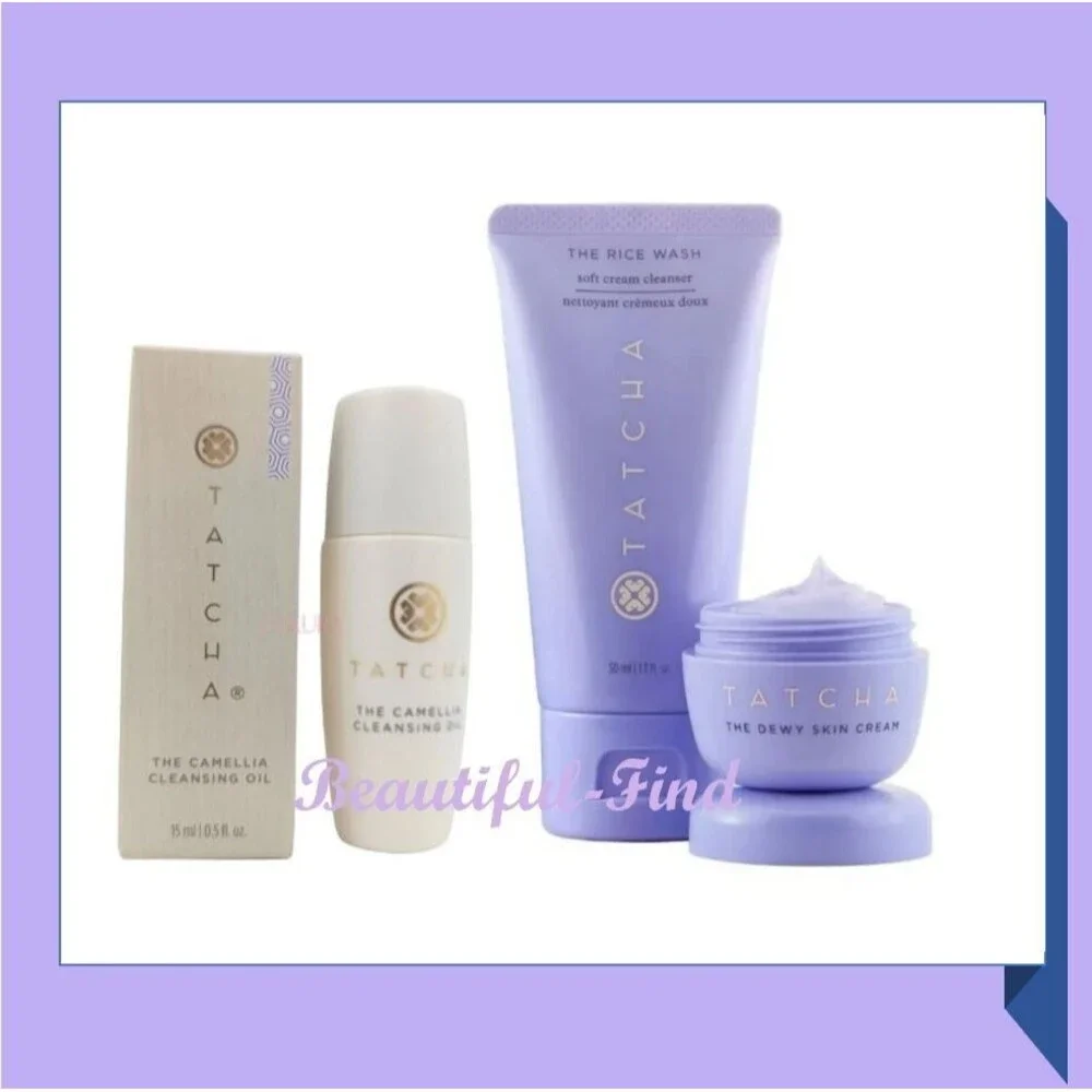 Tatcha Dewy Cleanse & Hydrate Set :Cleansing Oil, Dewy Cream, Rice Wash New